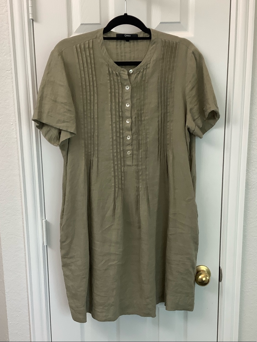 Quince Olive Green Pintuck Tunic Dress large